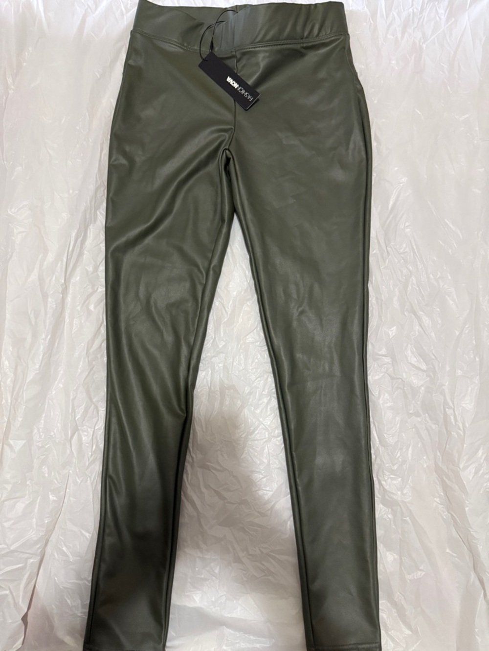 Fashion Nova Olive Green Faux Leather Leggings